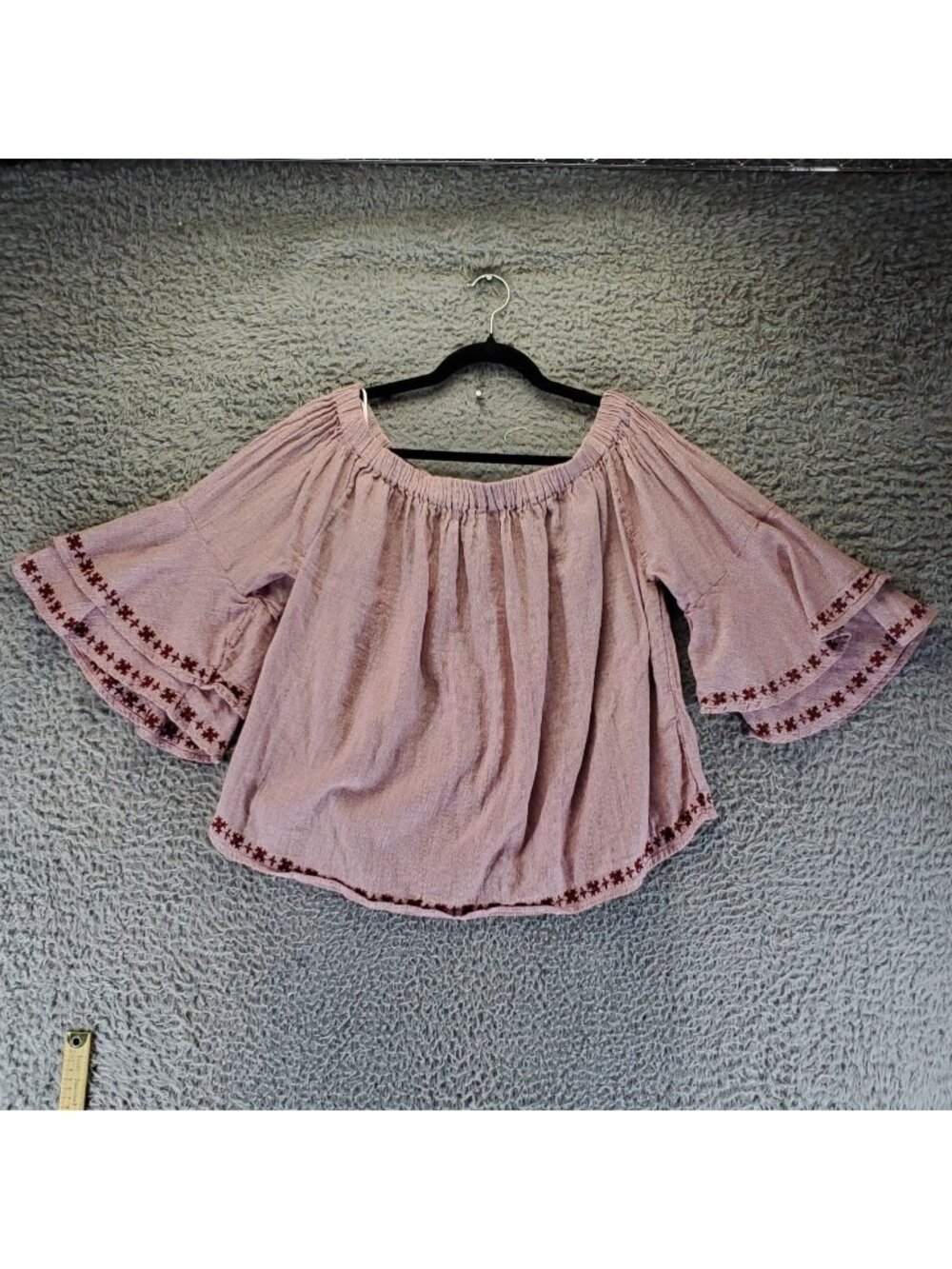 Lucky Brand Top Womens 2X Red Embroidered Off-Shoulder Flowy Bohemian Blouse